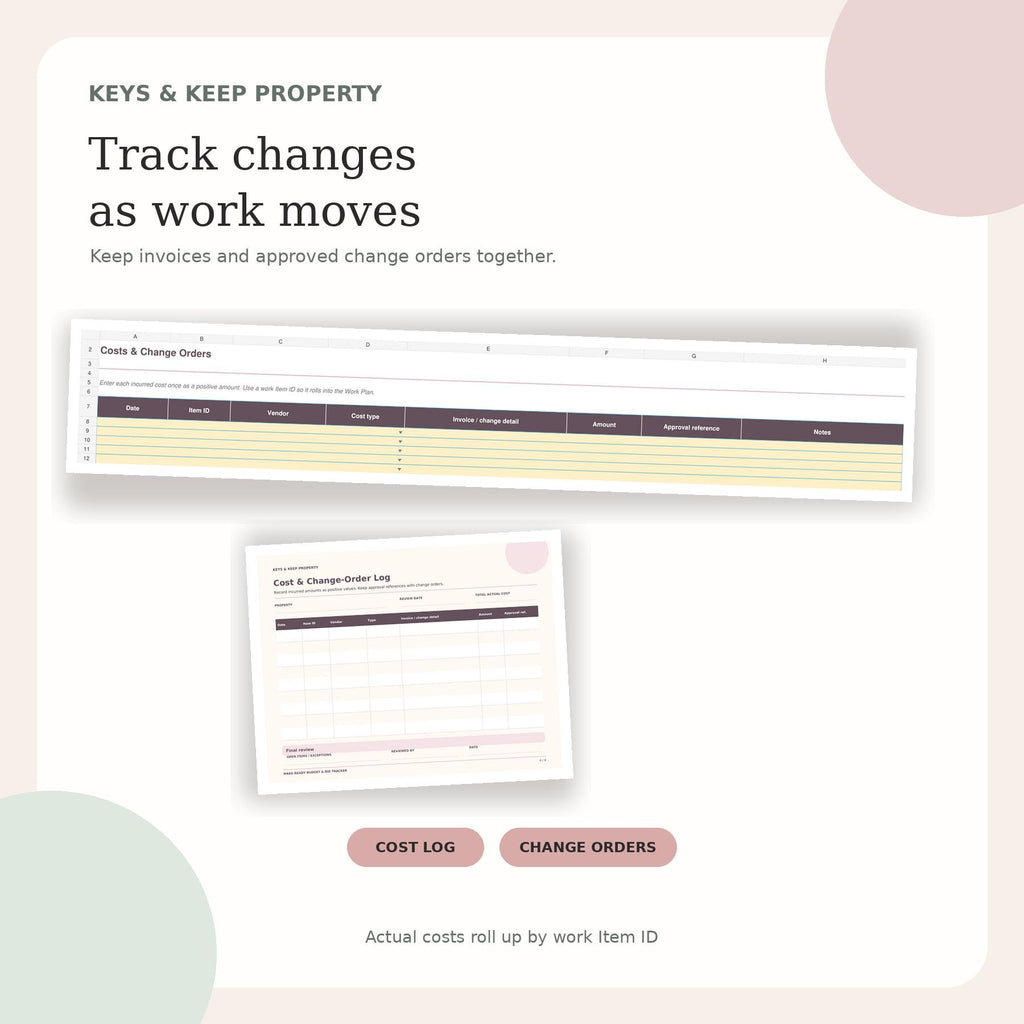 Rental Turnover Budget Spreadsheet | Excel + Google Sheets Make-Ready Kit, Contractor Bids and Vacancy Cost Calculator