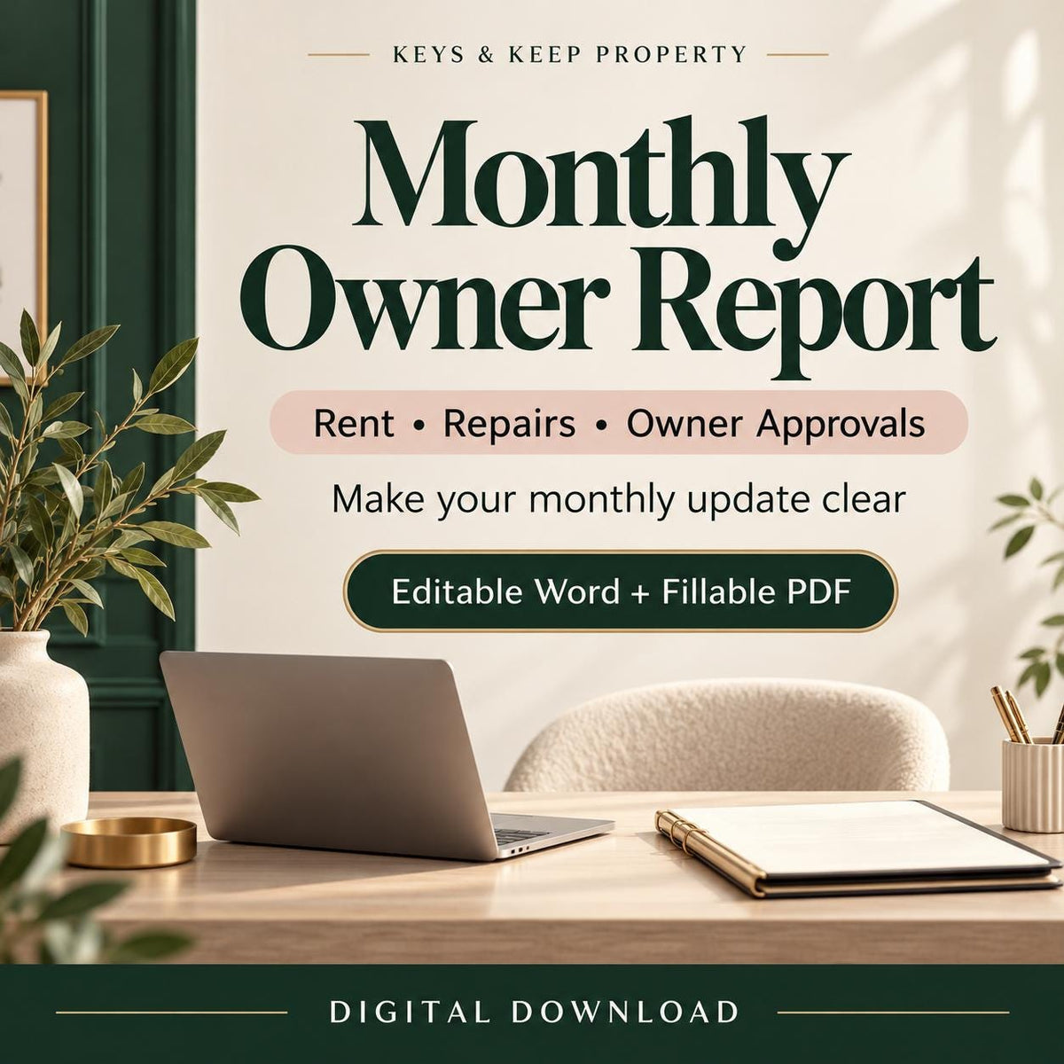 Property Management Owner Report Template | Monthly Rental Update, Word & Fillable PDF