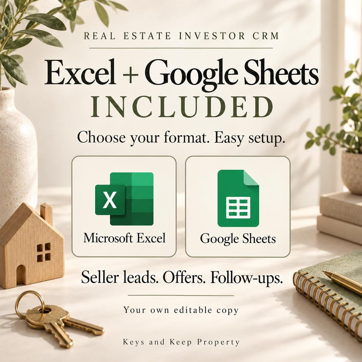 Real Estate Investor CRM | Excel + Google Sheets | Seller Lead and Cash Offer Follow-Up Tracker