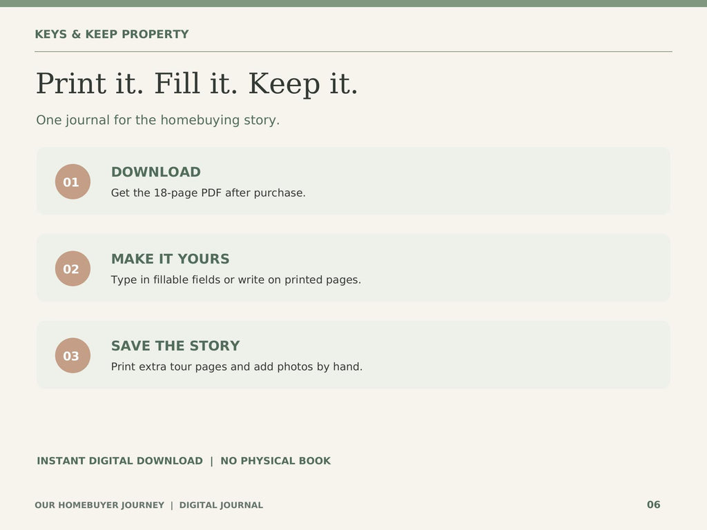 Homebuyer Journey Journal | 18-Page Printable & Fillable PDF | House Hunting Memory Book