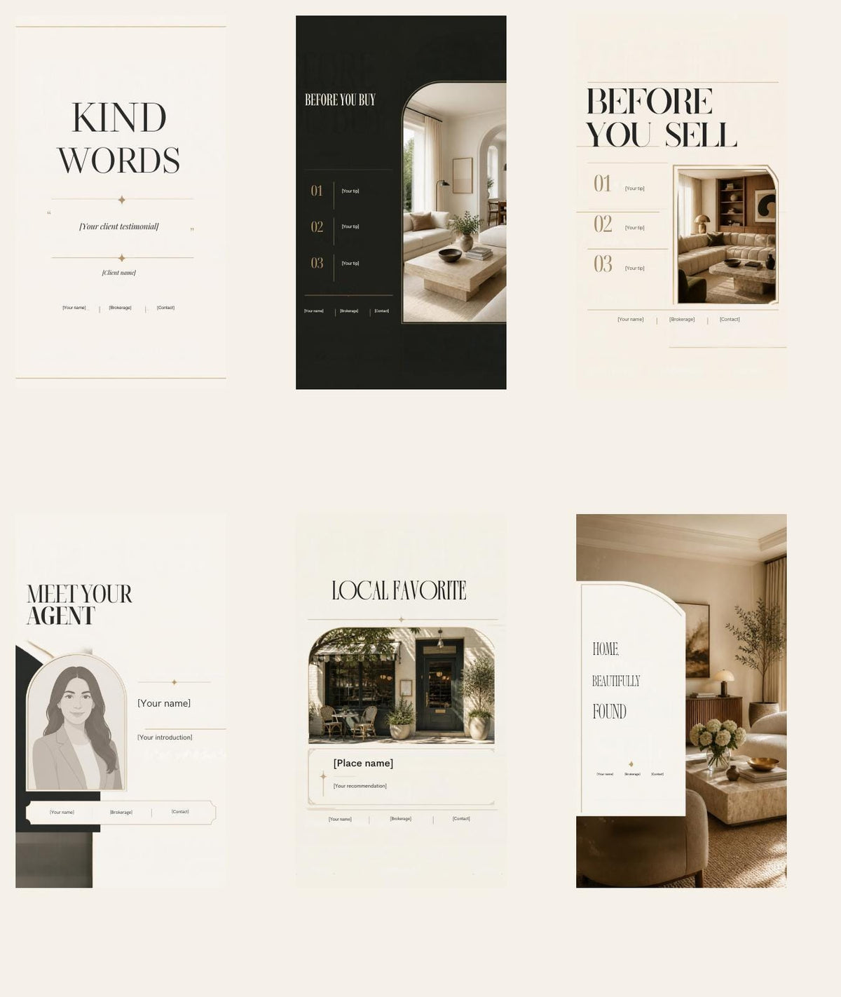 Real Estate Social Media Templates | Elegant Canva Kit, 12 Posts + 12 Stories and Captions