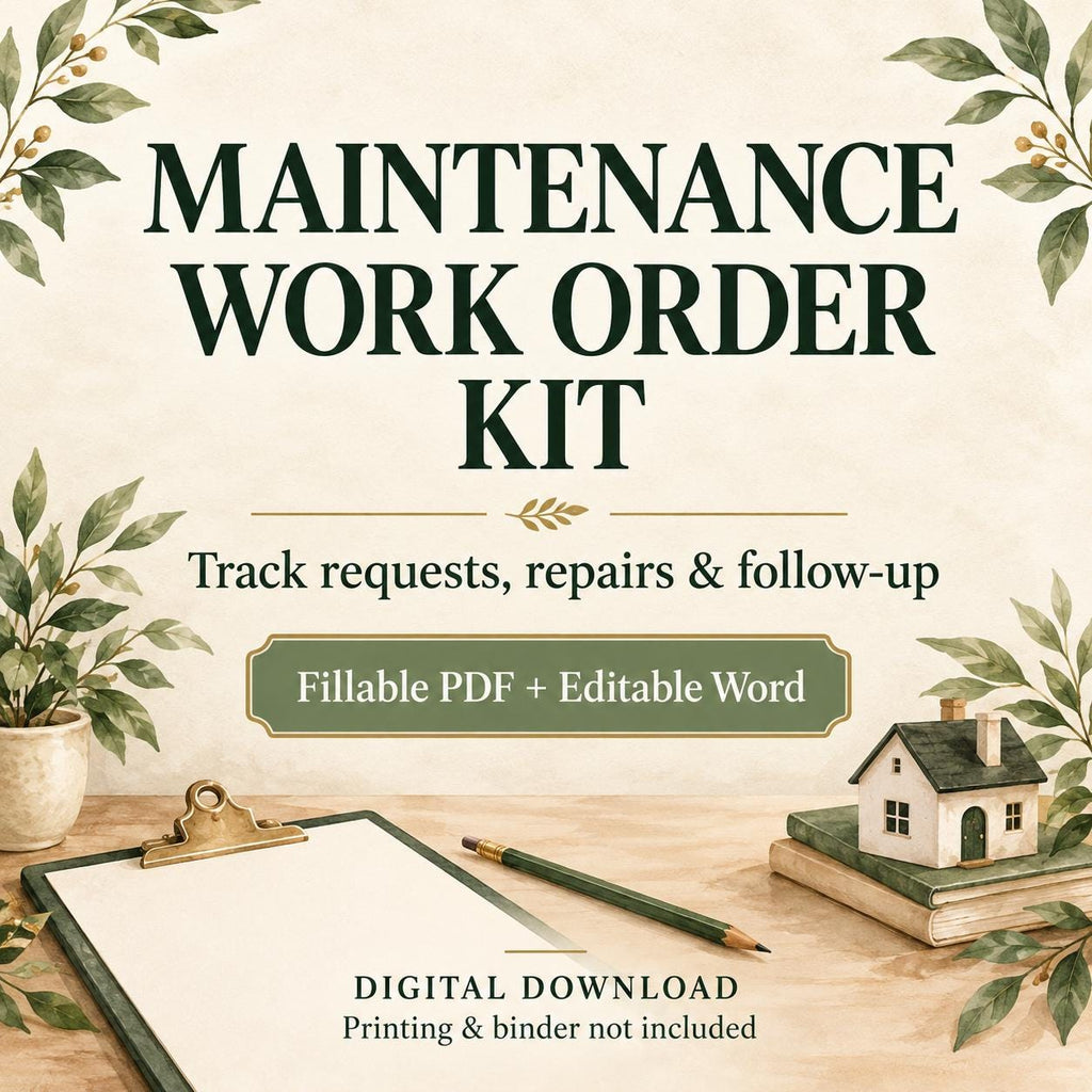 Maintenance Request Form and Work Order Kit | Landlord Repair Log and Follow-Up | Fillable PDF + Editable Word