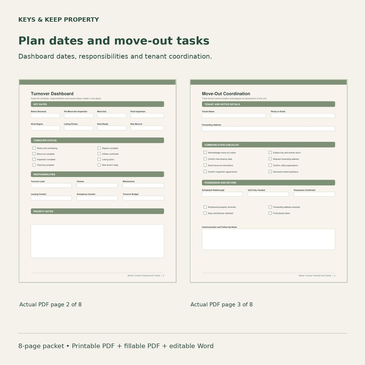 Rental Turnover Checklist & Tracker – Editable Word, Fillable PDFs (8-Page Packet)