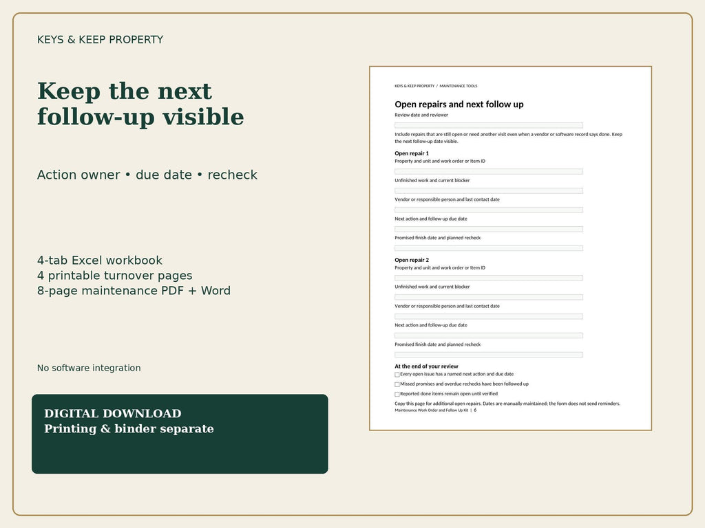 Rental Turnover & Maintenance Bundle | Excel + Google Sheets Make-Ready and Vacancy Trackers, PDF and Word Repair Forms