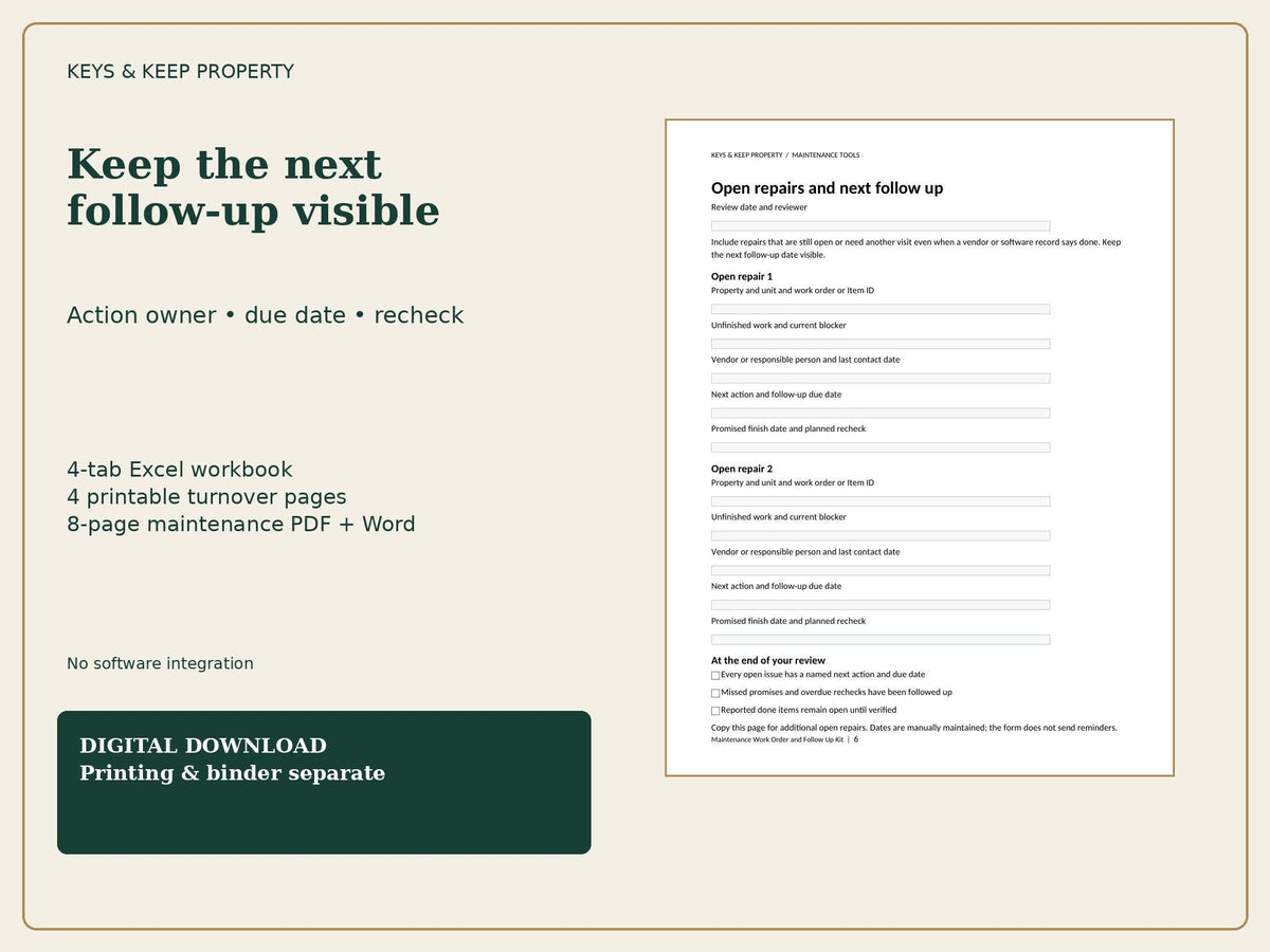 Rental Turnover & Maintenance Bundle | Excel + Google Sheets Make-Ready and Vacancy Trackers, PDF and Word Repair Forms