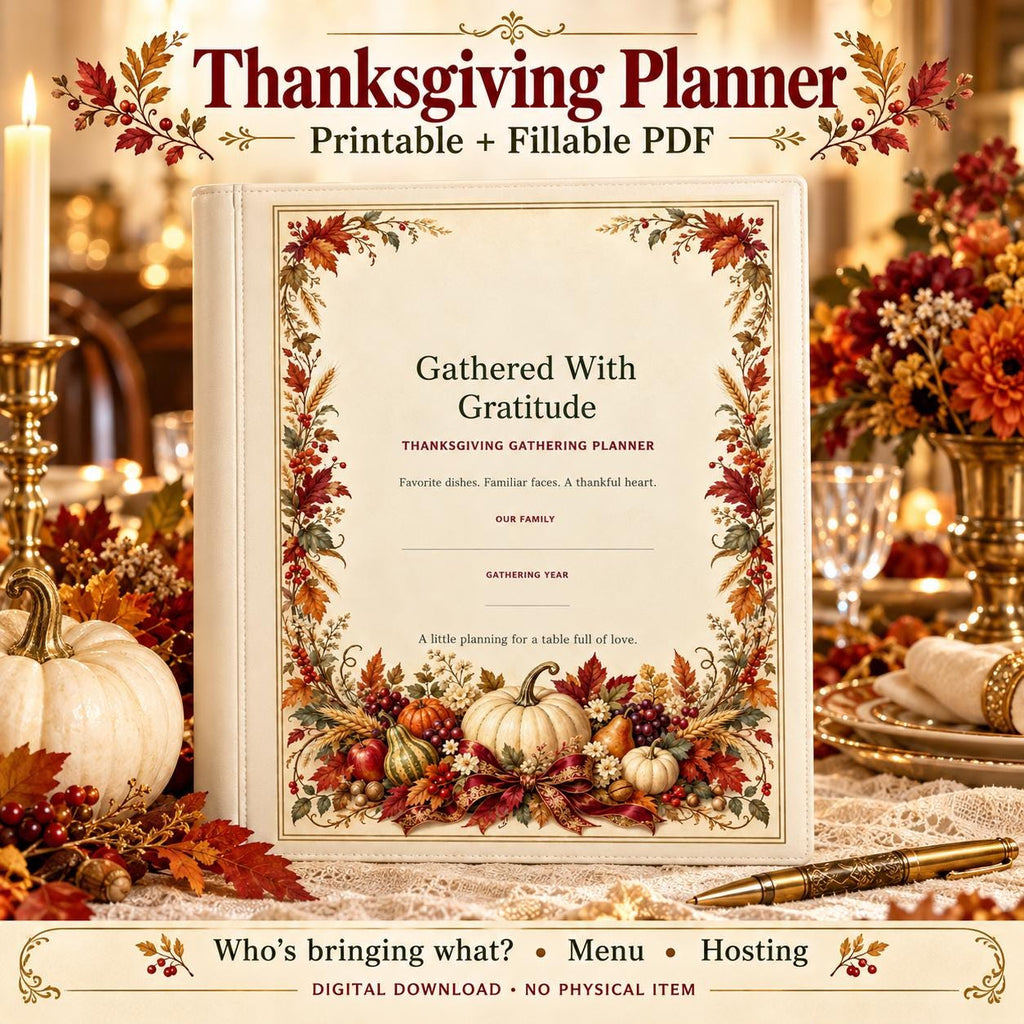 Thanksgiving Dinner Planner | Menu, Potluck Sign-Up and Hosting Checklist | Printable + Fillable PDF