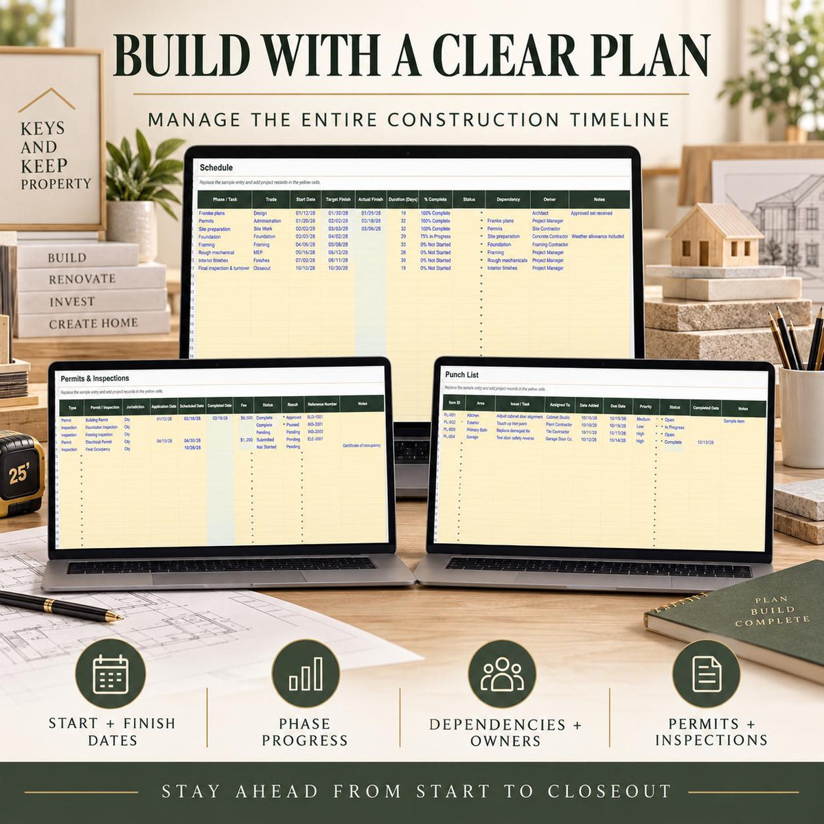 Home Builder Budget & Project Tracker | 12-Tab Excel and Google Sheets Construction Spreadsheet
