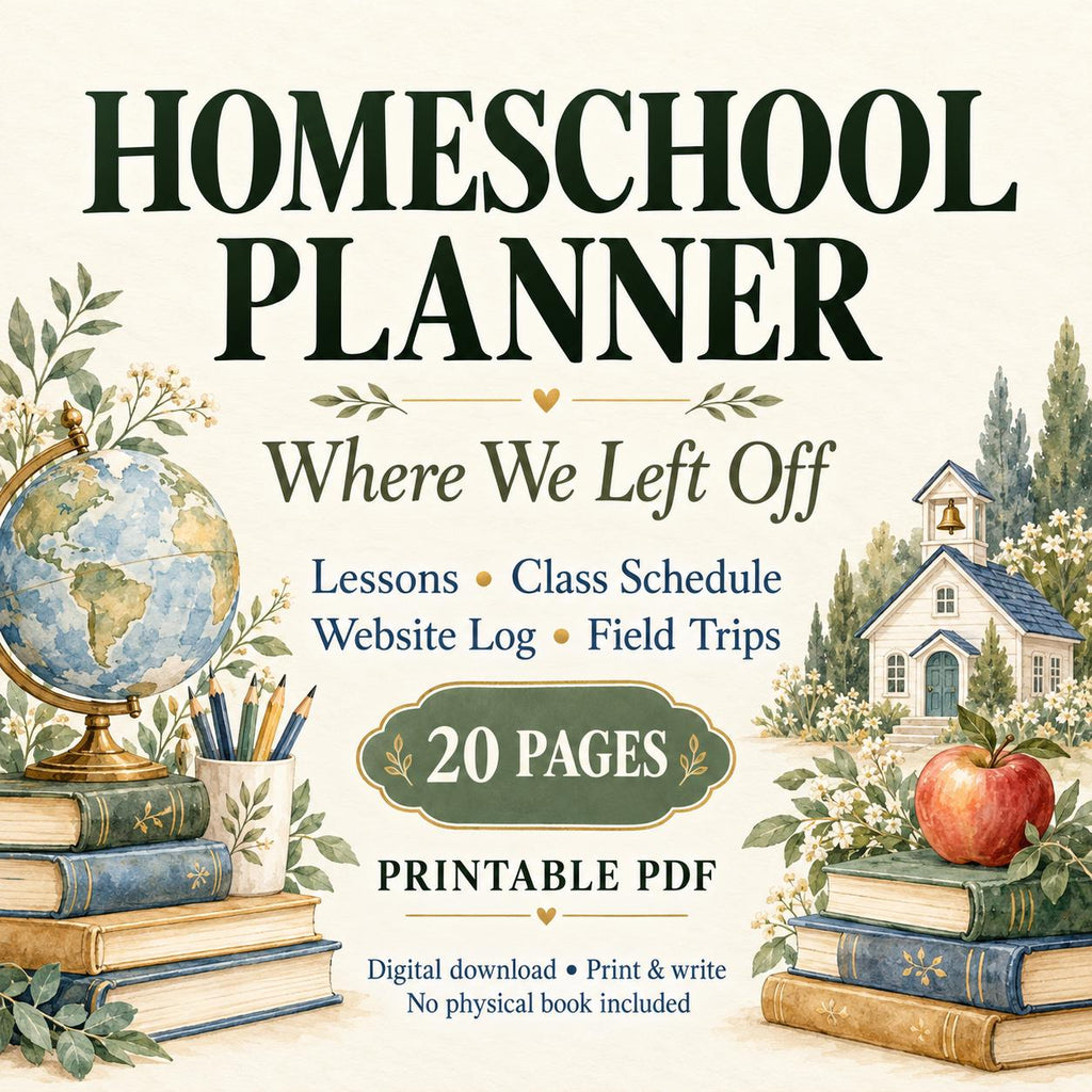 Homeschool Planner Printable | Lessons, Class Schedule & Website Log | 20-Page PDF