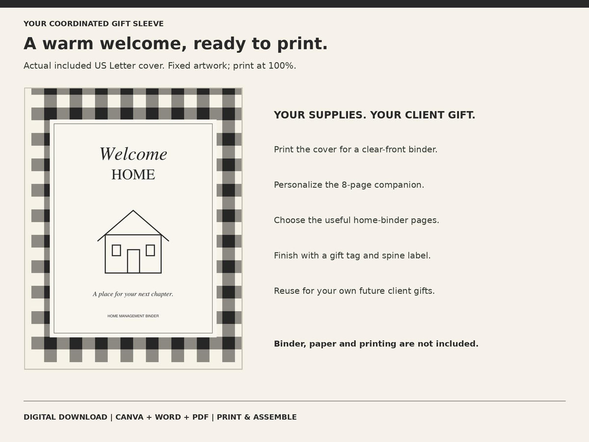 Real Estate Listing Presentation and Closing Gift Bundle | Black Buffalo Plaid Canva Template + Home Binder