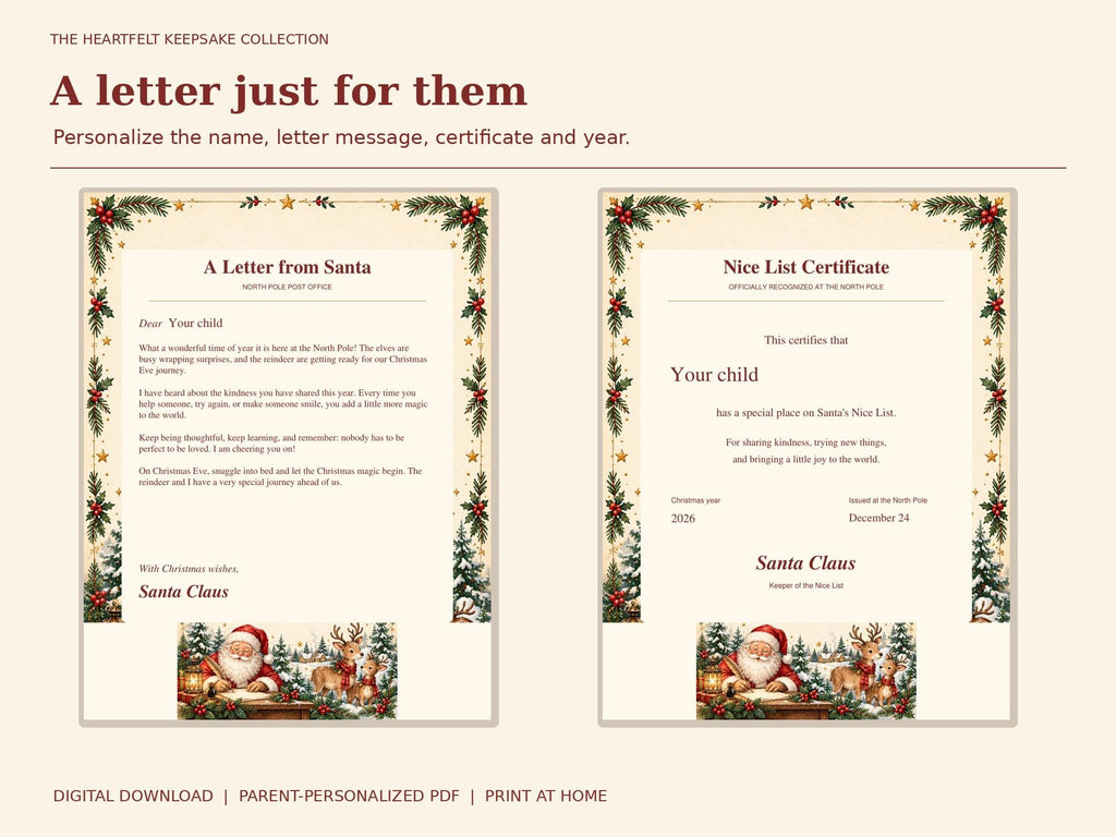 Letter from Santa Printable Kit | Editable PDF, Nice List and Certificate + Christmas Morning Extras | Classic Christmas
