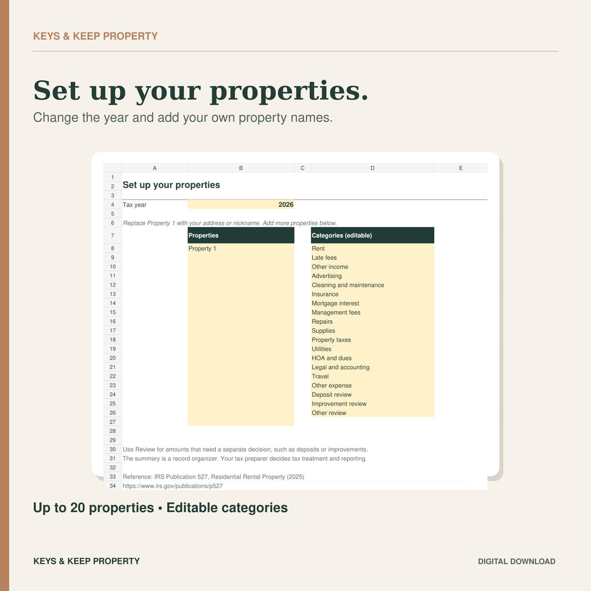 Rental Property Tax Organizer | Excel + Google Sheets Tracker for Expenses, Escrow & Tax Bill Increases