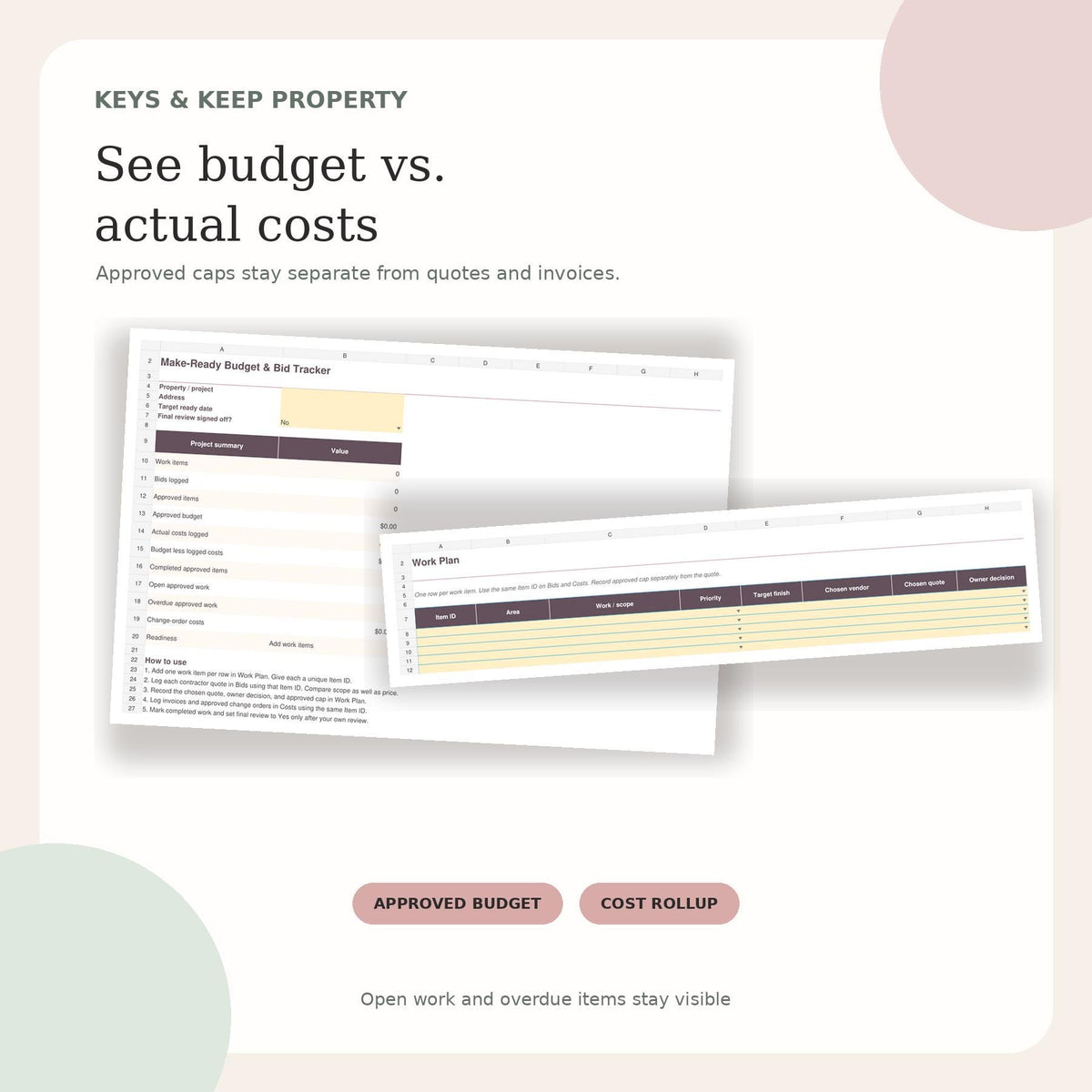Rental Turnover Budget Spreadsheet | Excel + Google Sheets Make-Ready Kit, Contractor Bids and Vacancy Cost Calculator