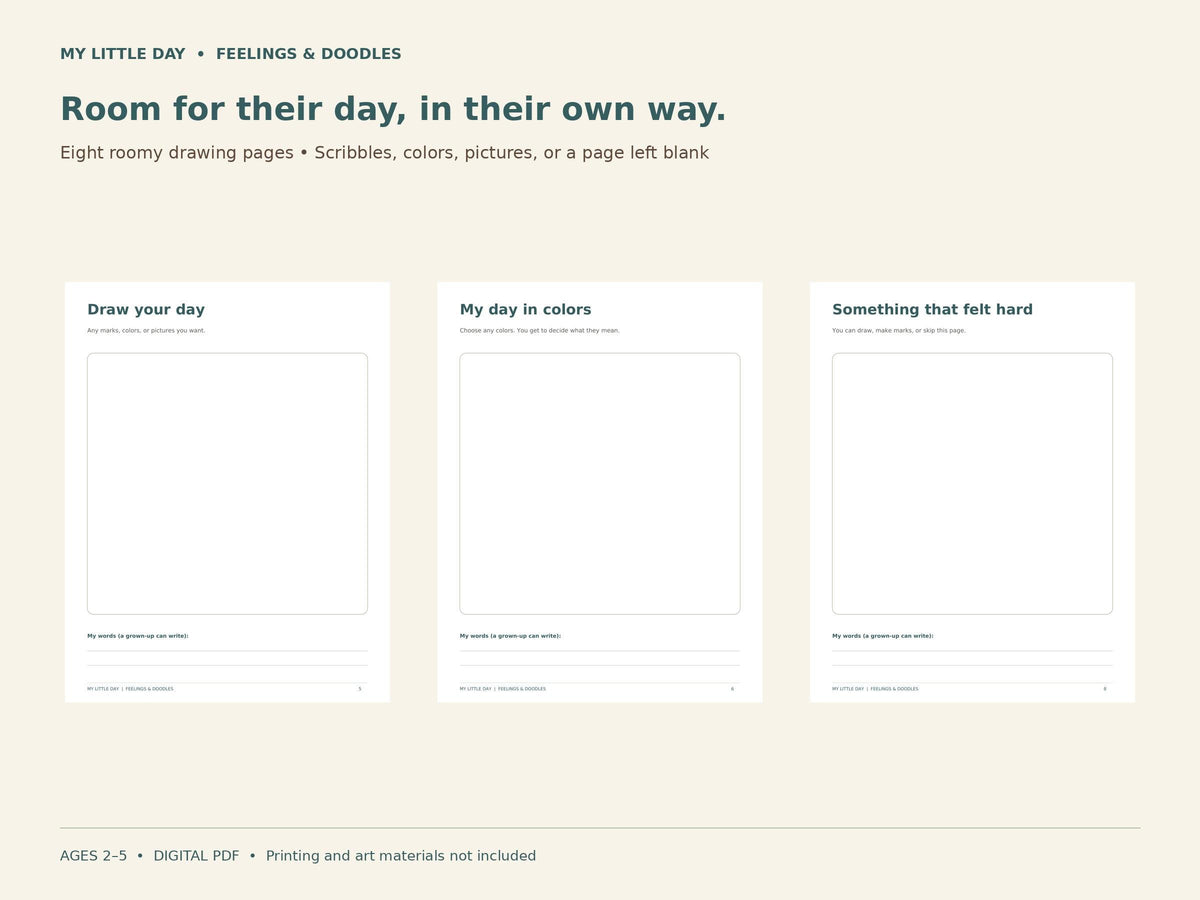 Toddler Feelings Chart & Drawing Pages | My Little Day | Ages 2-5 | 12-Page Printable PDF