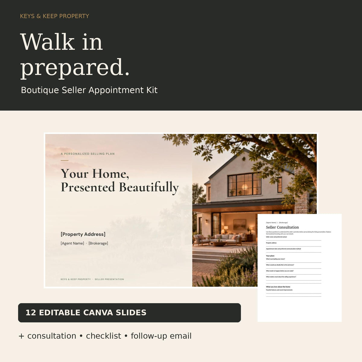 Real Estate Listing Presentation Canva Template, 2 Styles with Seller Forms & Property Sheet