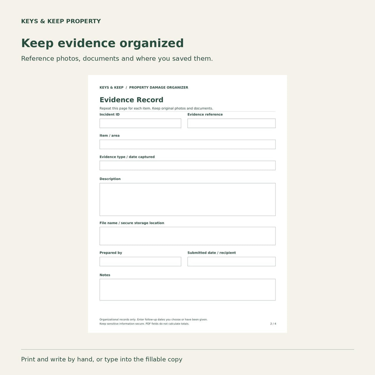 Property Damage & Insurance Claim Organizer | Excel and Google Sheets Tracker + Fillable PDF