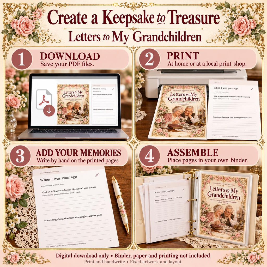 Letters to My Grandchildren Printable Journal | Grandparent Memory Book | 20-Page PDF