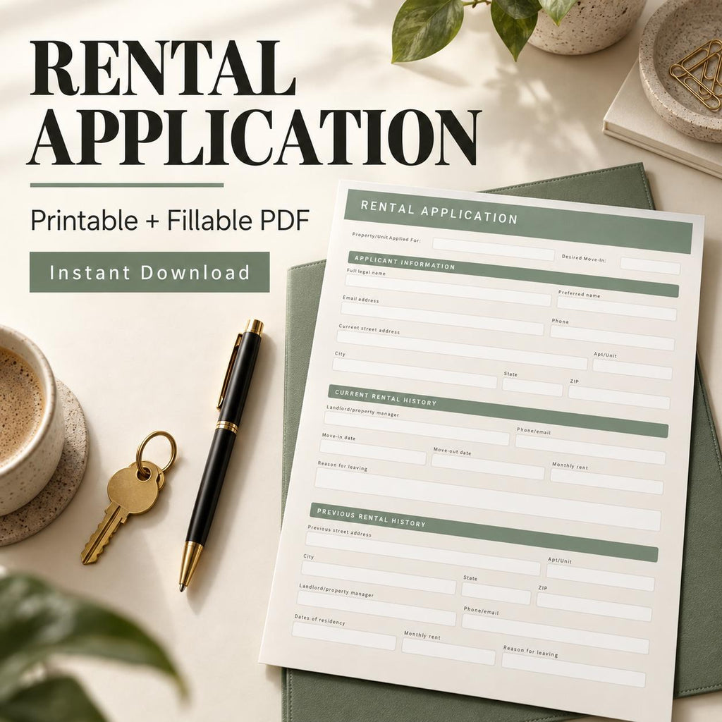 Rental Application Form | 3-Page Printable & Fillable PDFs + Editable Word