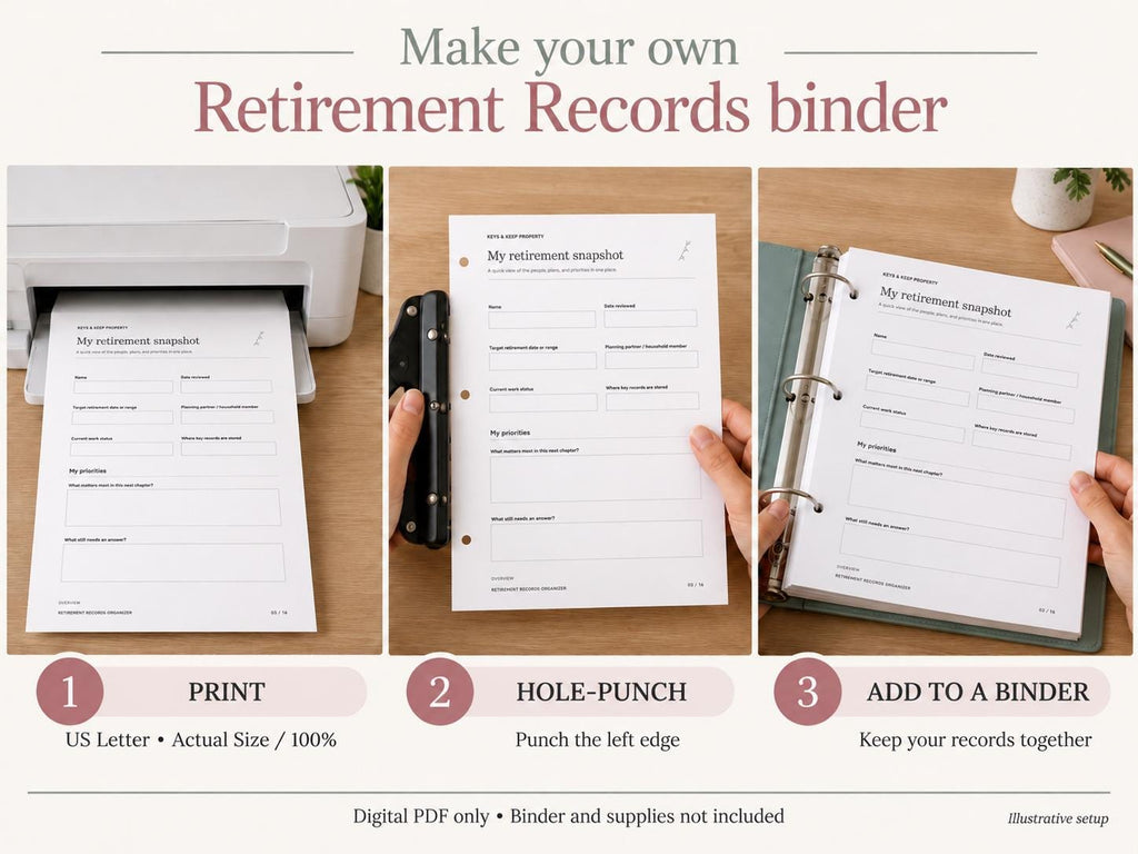 Retirement Records Organizer | 16-Page Fillable & Printable PDF, Accounts and Documents