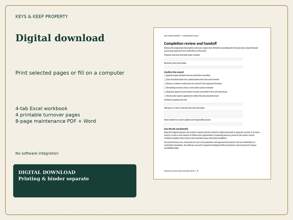 Rental Turnover & Maintenance Bundle | Excel + Google Sheets Make-Ready and Vacancy Trackers, PDF and Word Repair Forms