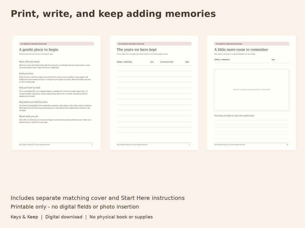 Family Holiday Memory Book Printable | Annual Traditions, Photos and Stories | 16-Page Victorian Keepsake PDF