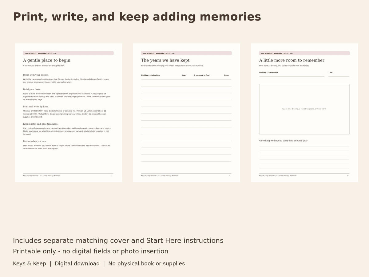Family Holiday Memory Book Printable | Annual Traditions, Photos and Stories | 16-Page Victorian Keepsake PDF