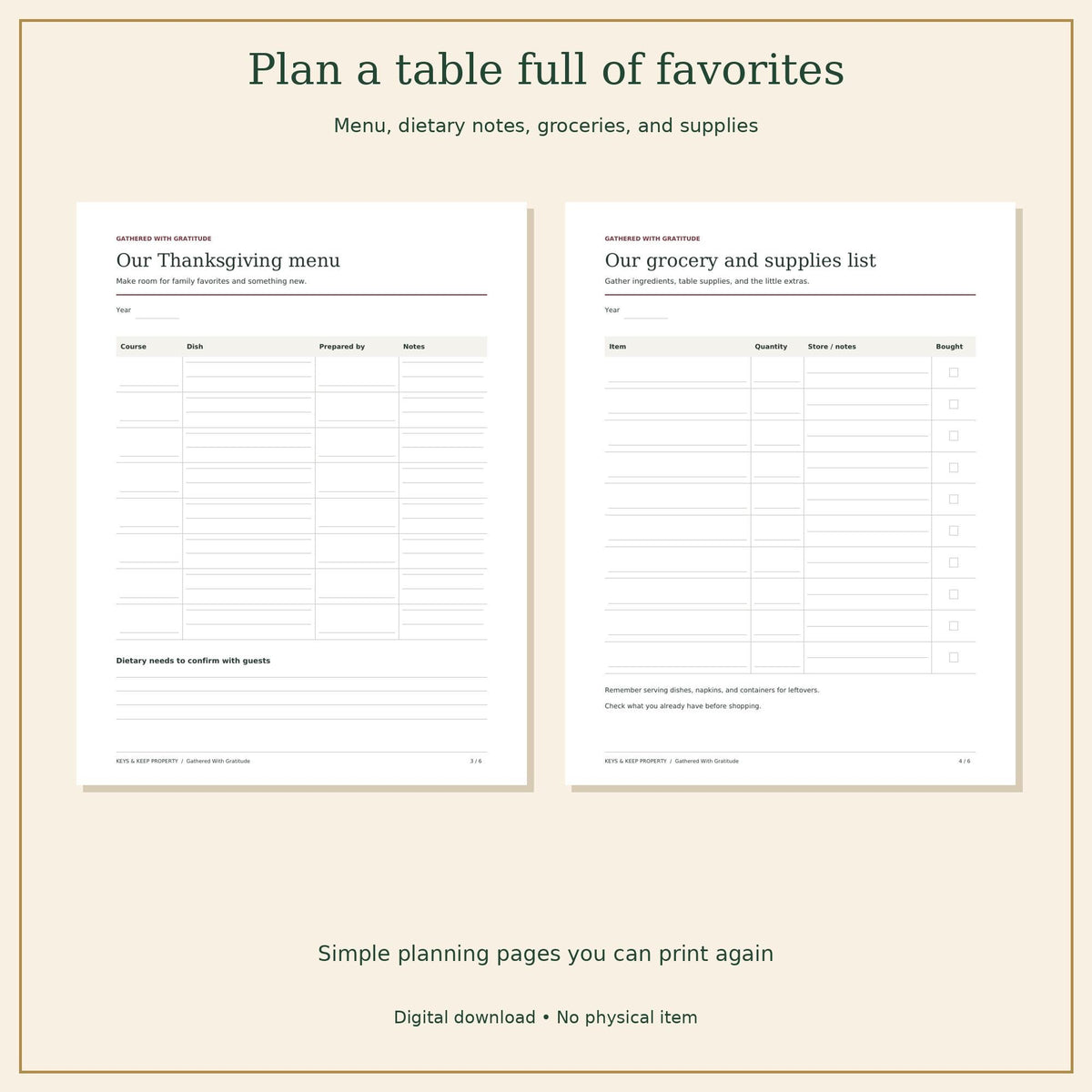Thanksgiving Dinner Planner | Menu, Potluck Sign-Up and Hosting Checklist | Printable + Fillable PDF