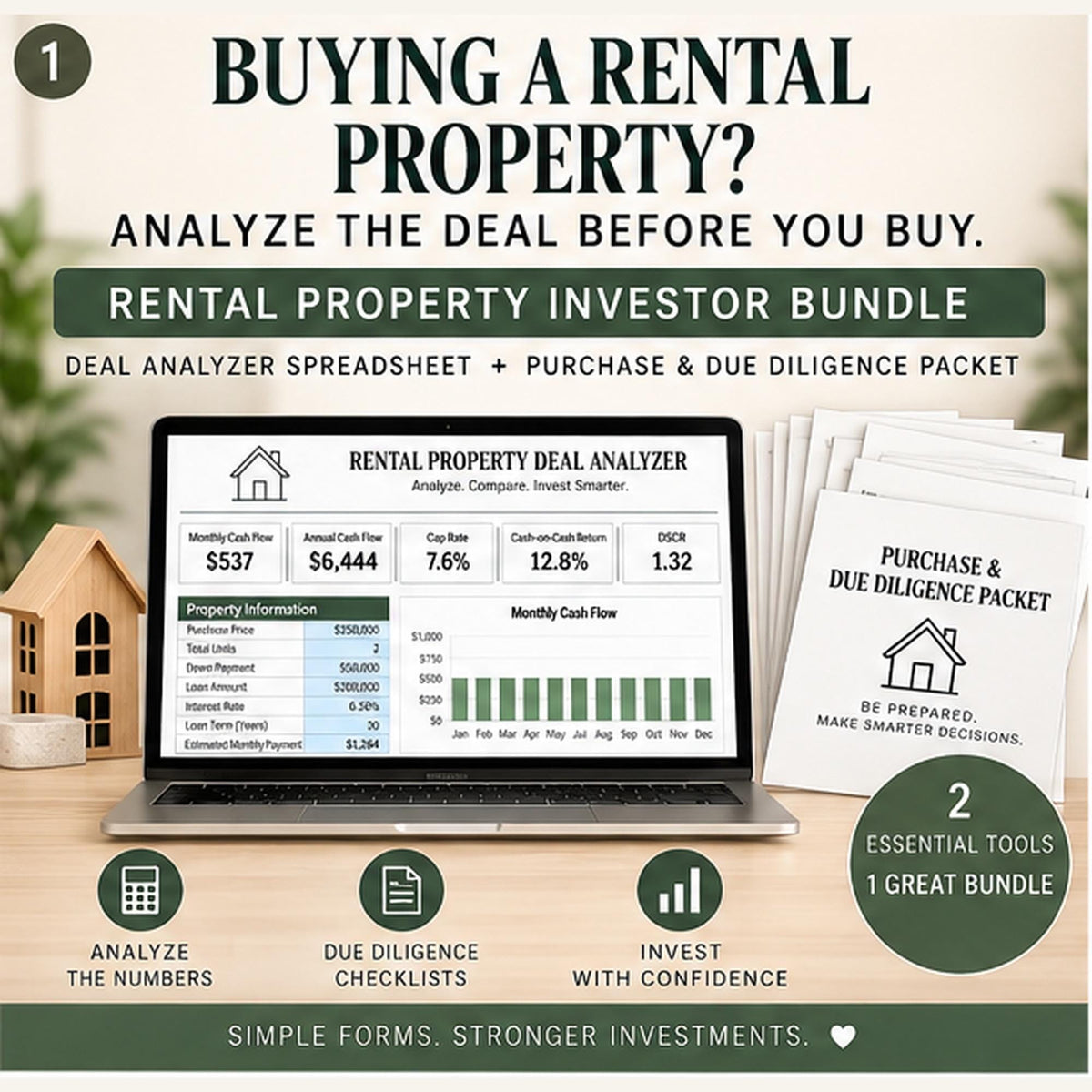 Rental Property Deal Analyzer Bundle | Excel + Google Sheets + 12-Page Due Diligence Checklist