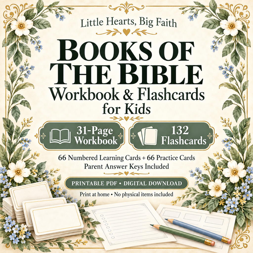 Books of the Bible Workbook & Flashcards for Kids | 31-Page Workbook, 132 Cards | Printable PDF