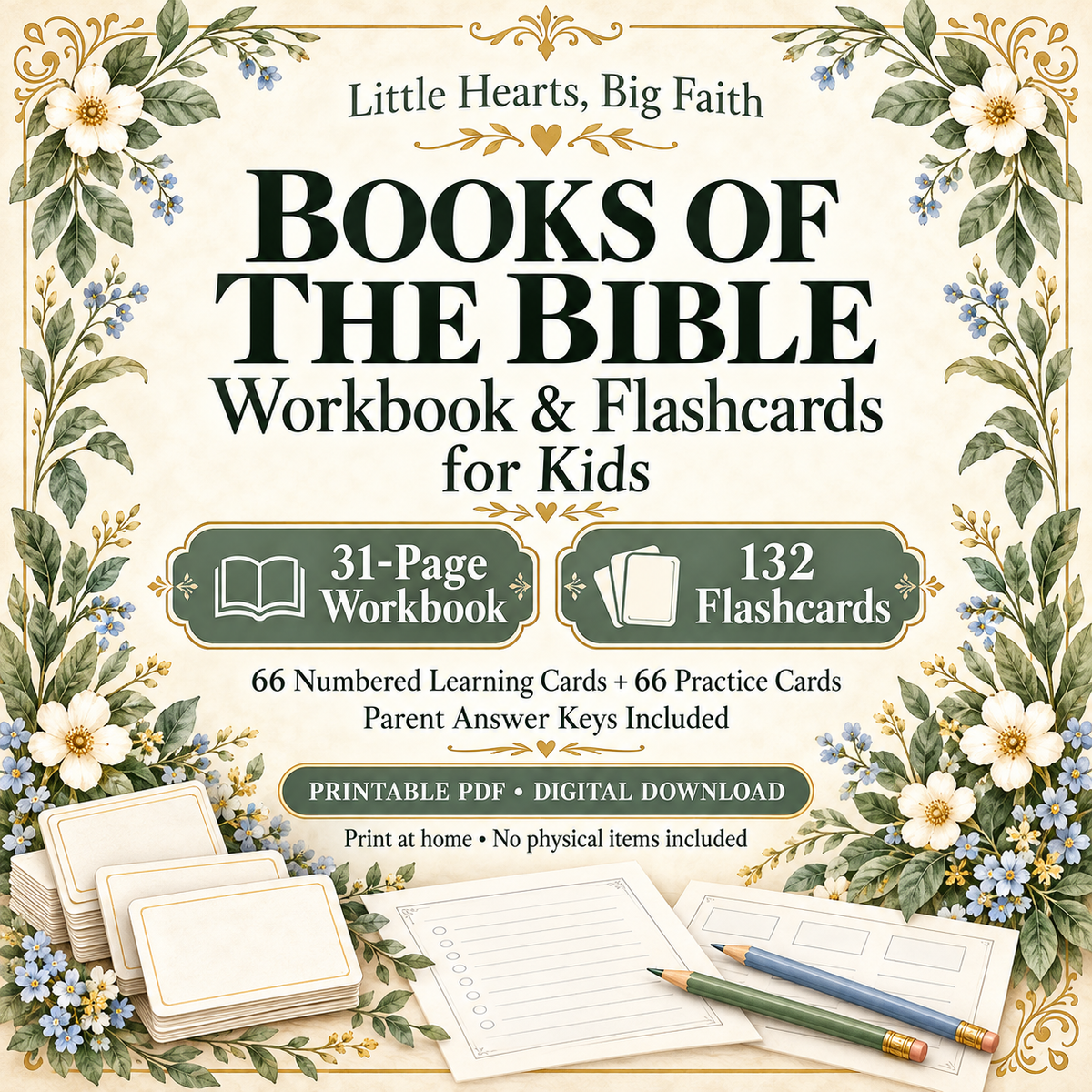 Books of the Bible Workbook & Flashcards for Kids | 31-Page Workbook, 132 Cards | Printable PDF