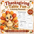 Thanksgiving Activity Placemats for Kids | 4 Coloring & Puzzle Pages, Printable PDF