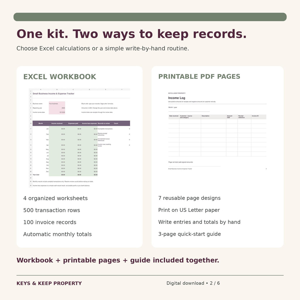 Small Business Expense Tracker and Income Log | Excel & Google Sheets + Printable Bookkeeping Pages | Invoice Tracker