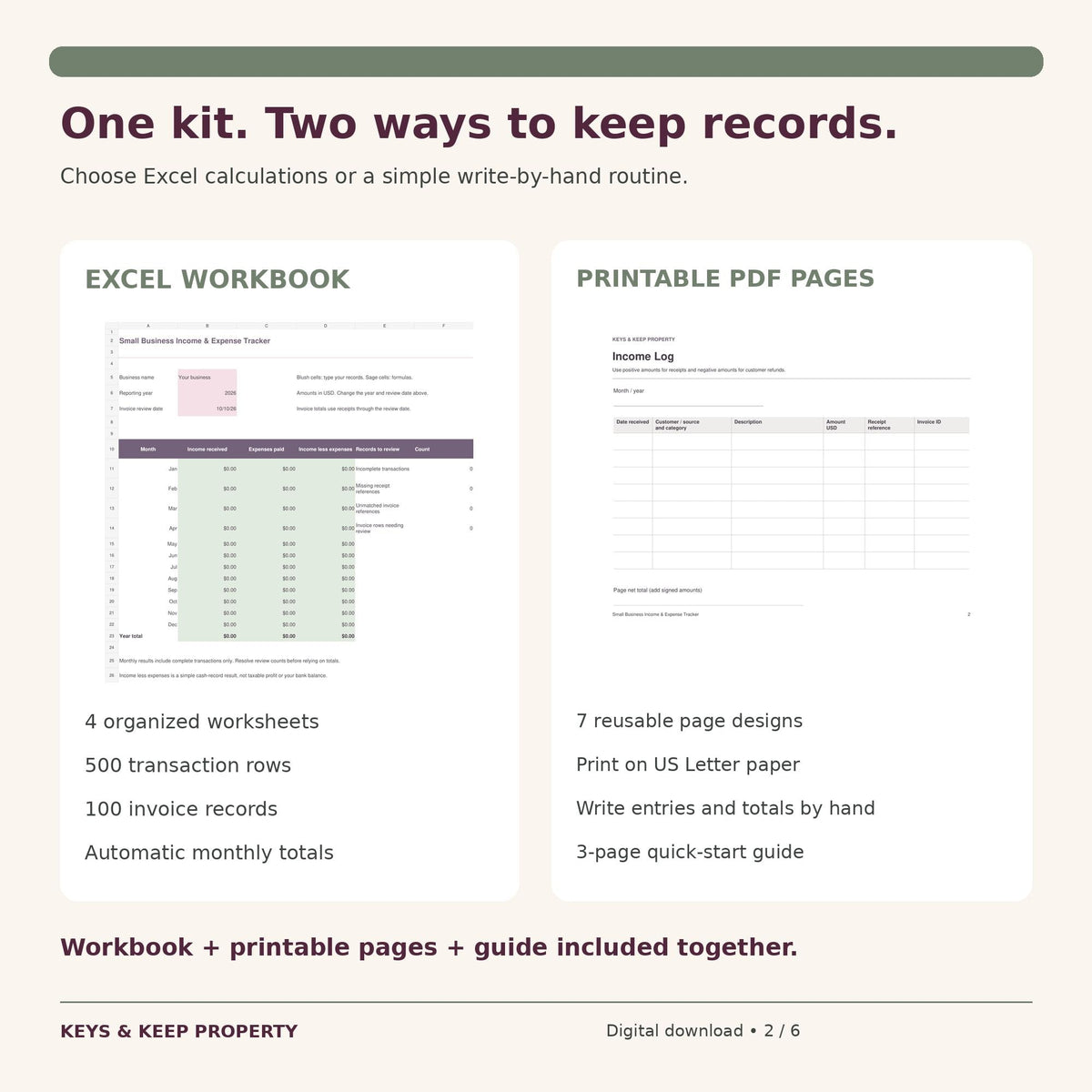 Small Business Expense Tracker and Income Log | Excel & Google Sheets + Printable Bookkeeping Pages | Invoice Tracker