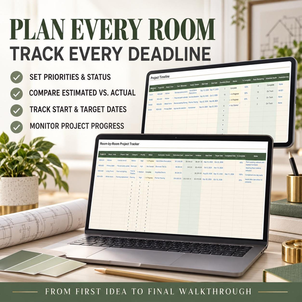 Home Renovation Budget Tracker | Excel & Google Sheets | Project, Contractor and Quote Spreadsheet