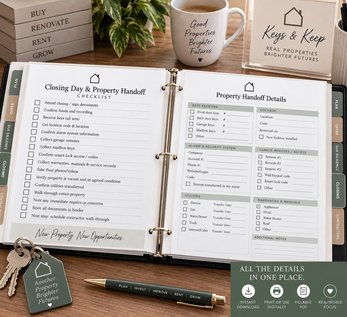 Rental Property Purchase Binder | 23-Page Printable PDF & Editable Word, Closing Checklist