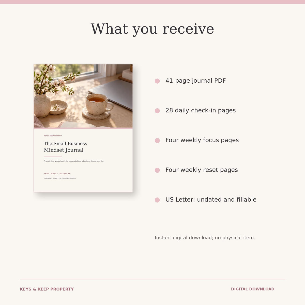 Small Business Mindset Journal | 4-Week Daily Reflection Workbook | Fillable Printable PDF