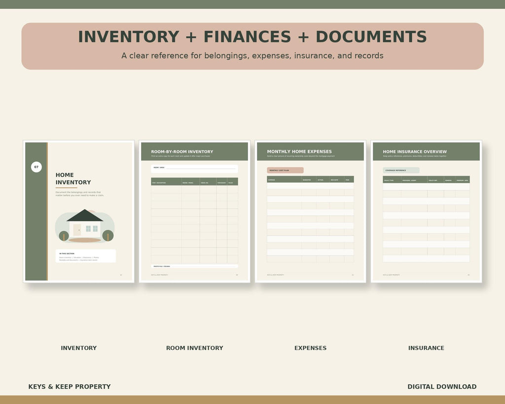 Home Management Binder | New Home Organizer, Maintenance and Household Records | 70-Page Printable PDF + Editable Word