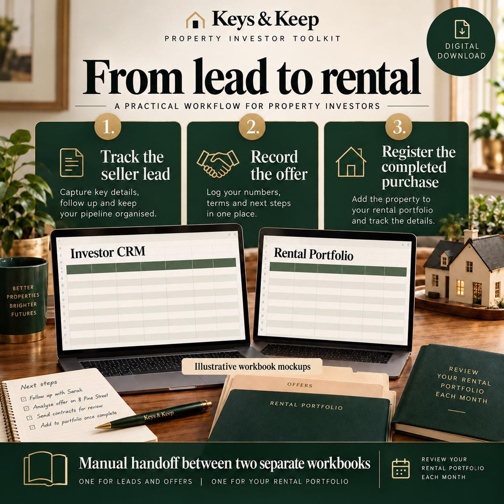 Rental Investor Toolkit | Excel + Google Sheets | Seller Lead and Offer Tracker, Follow-Up Templates and Rental Portfolio