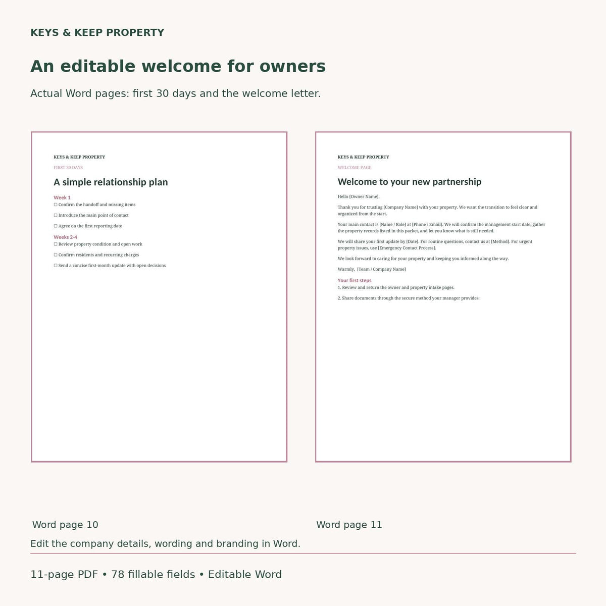 Property Management Onboarding Kit | Owner Intake Forms and Handoff Checklist | Fillable PDF + Editable Word
