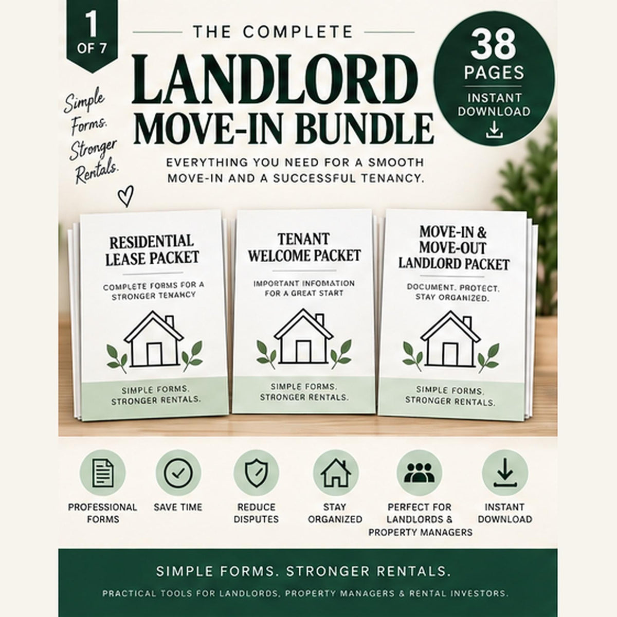 Landlord Move-In Bundle | 38-Page Printable PDF Forms, Lease, Tenant Welcome & Move-Out