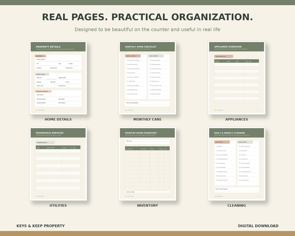 Home Management Binder | New Home Organizer, Maintenance and Household Records | 70-Page Printable PDF + Editable Word