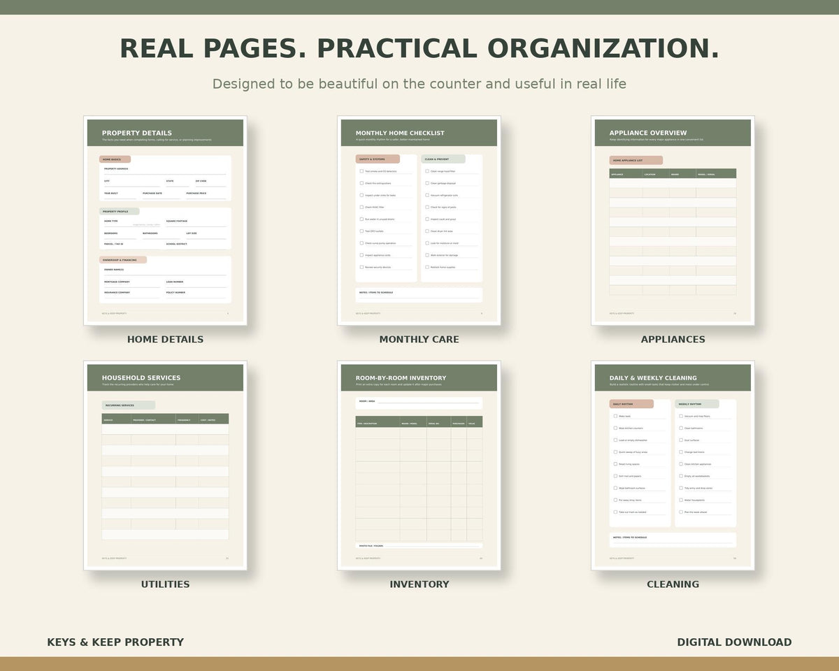 Home Management Binder | New Home Organizer, Maintenance and Household Records | 70-Page Printable PDF + Editable Word