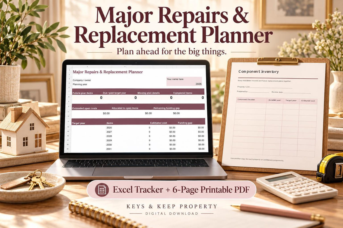 Property Repair & Replacement Planner | Excel + Google Sheets Maintenance Budget Tracker + 6-Page Printable PDF