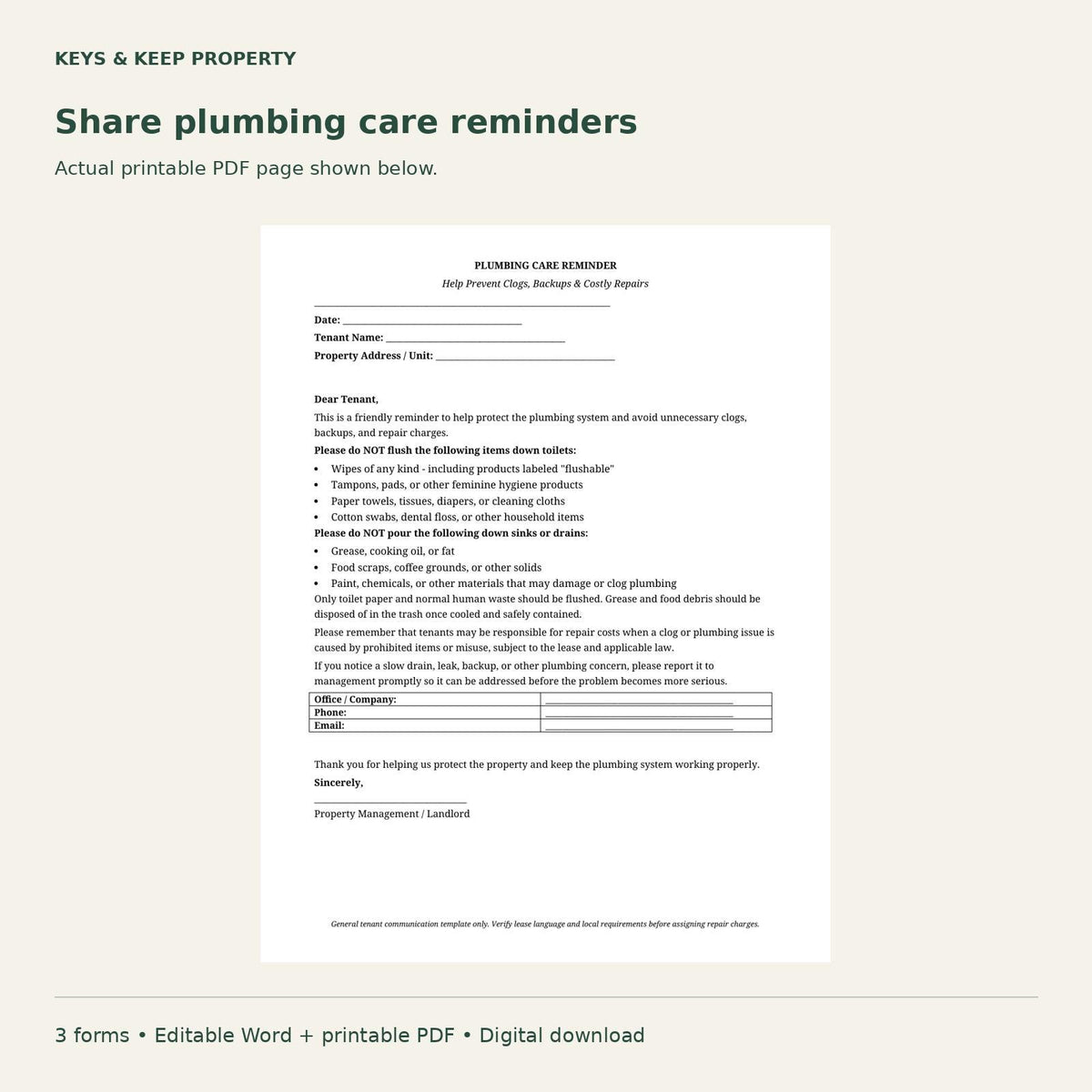 Landlord Notice Bundle | 3 Tenant Communication Forms, Editable Word & Printable PDF