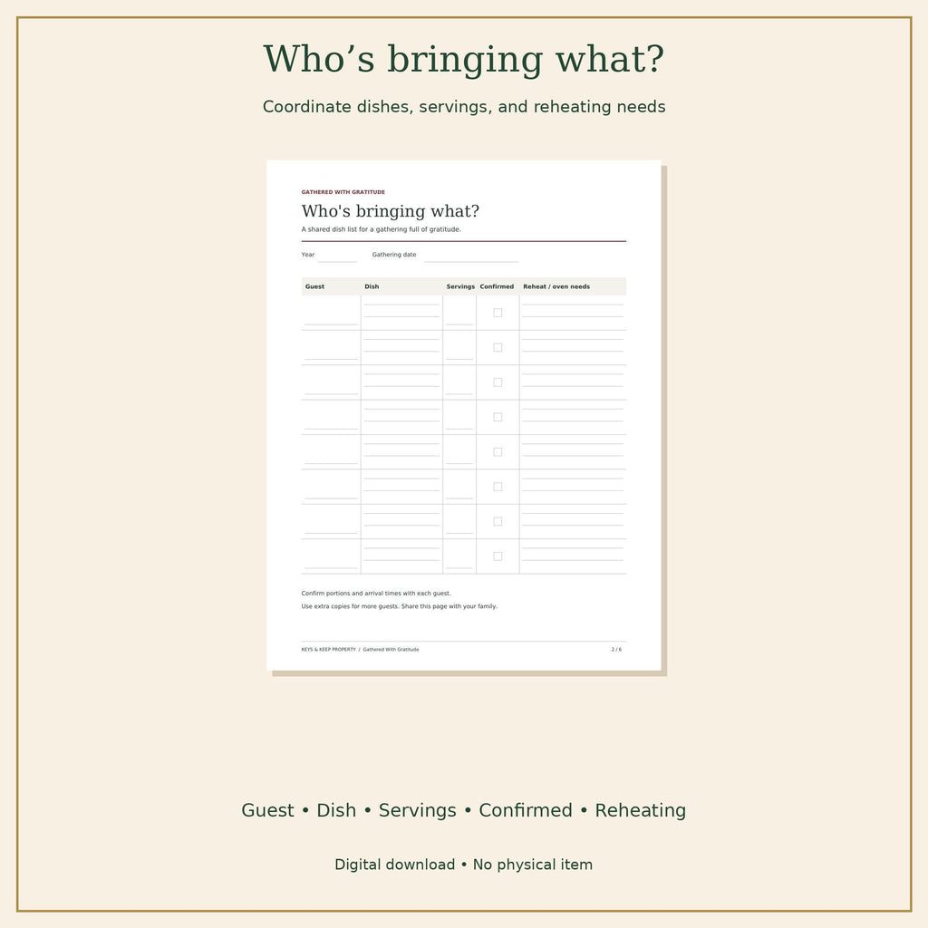 Thanksgiving Dinner Planner | Menu, Potluck Sign-Up and Hosting Checklist | Printable + Fillable PDF