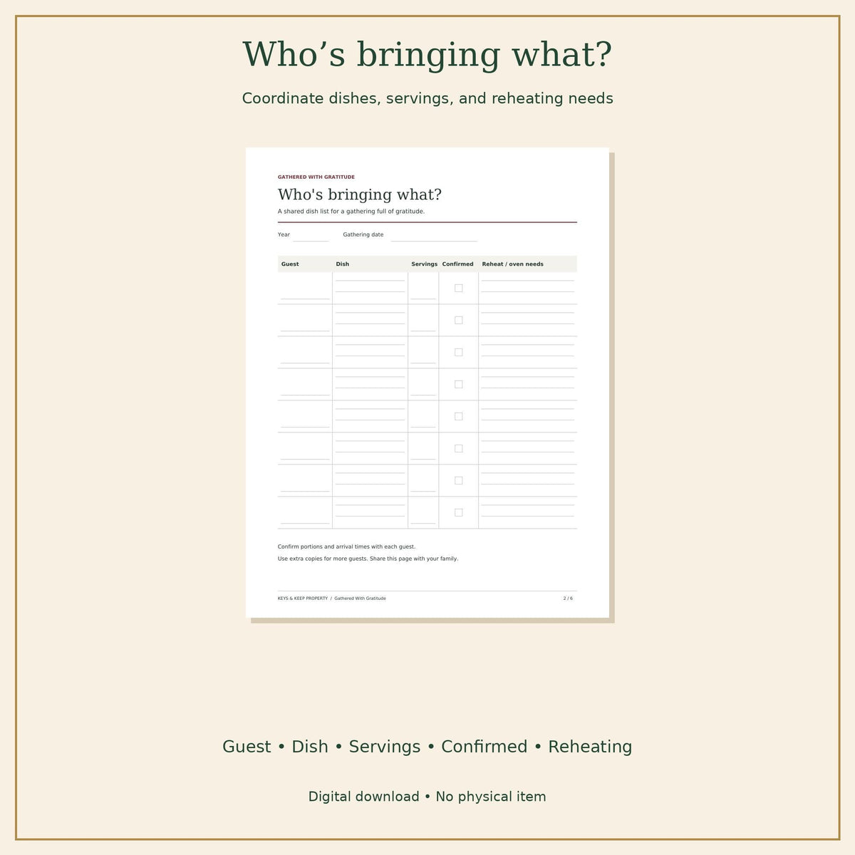 Thanksgiving Dinner Planner | Menu, Potluck Sign-Up and Hosting Checklist | Printable + Fillable PDF