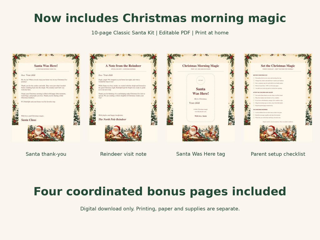 Letter from Santa Printable Kit | Editable PDF, Nice List and Certificate + Christmas Morning Extras | Classic Christmas