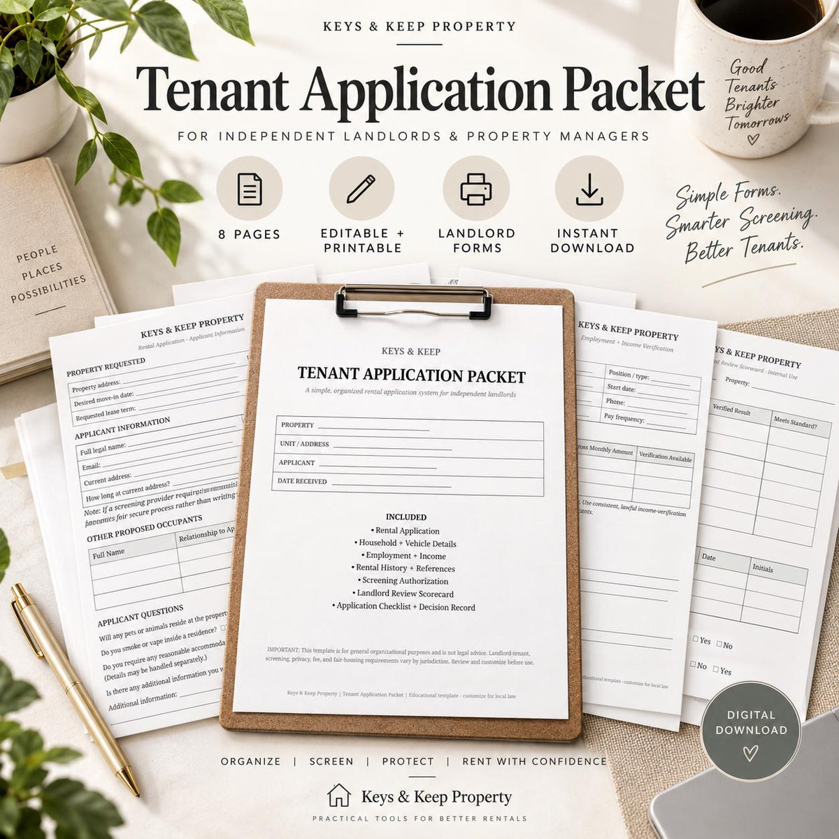 Tenant Application Packet | 8-Page Rental Forms, Editable Word & Printable PDF