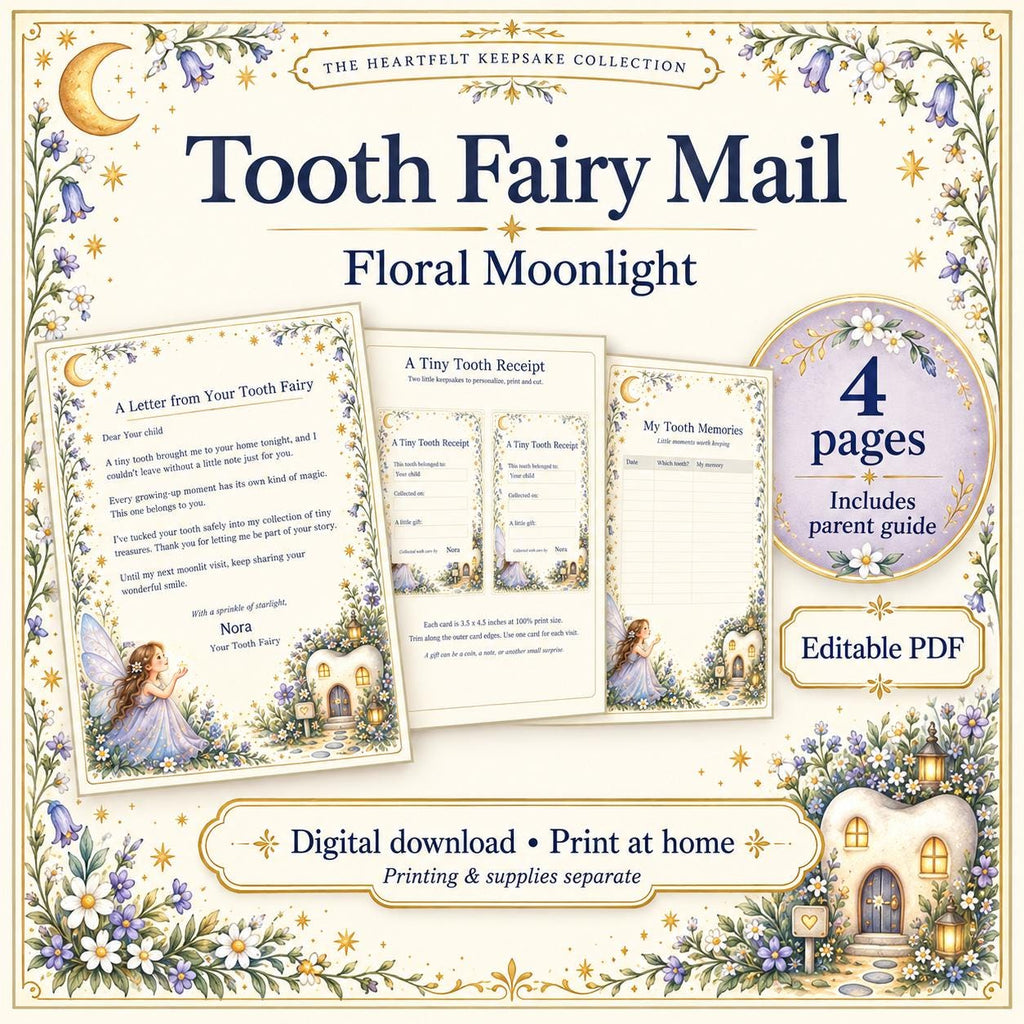 Tooth Fairy Letter and Receipt Printable | Editable PDF + Lost Tooth Tracker | Floral Moonlight