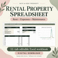 Rental Property Spreadsheet | Excel + Google Sheets | Landlord Rent, Expense and Maintenance Tracker