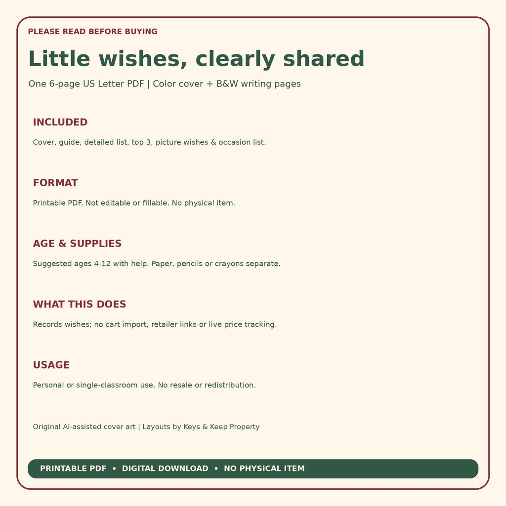 Kids Christmas Wish List Printable | What I Want and Where to Find It, Top 3 Favorites and Drawing Pages | 6-Page PDF